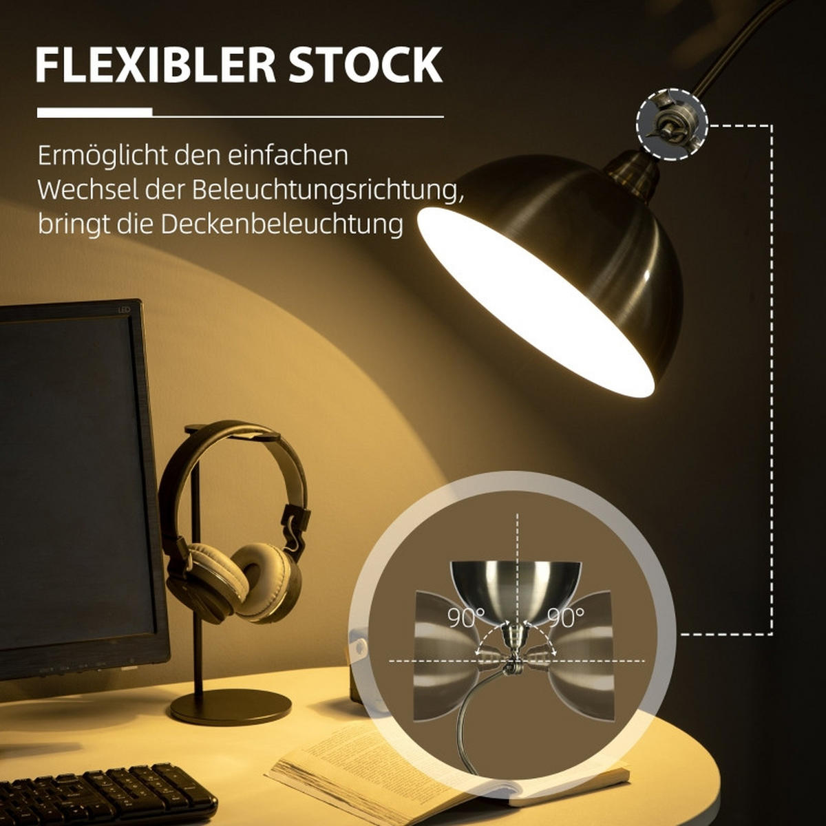 STEHLEUCHTE 152cm Stehlampe Retro Bogenlampe Messingoptik Verstellbar Wohnzimmer - Goldfarben, Metall (42/25.5/152cm) - Raelunyi