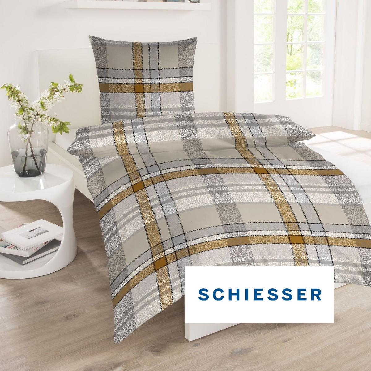 BETTWÄSCHESET Arno - Feinbiber - 2-teilig - 135x200 cm - Natur-Grau - Naturfarben, Textil (135/200cm) - SCHIESSER