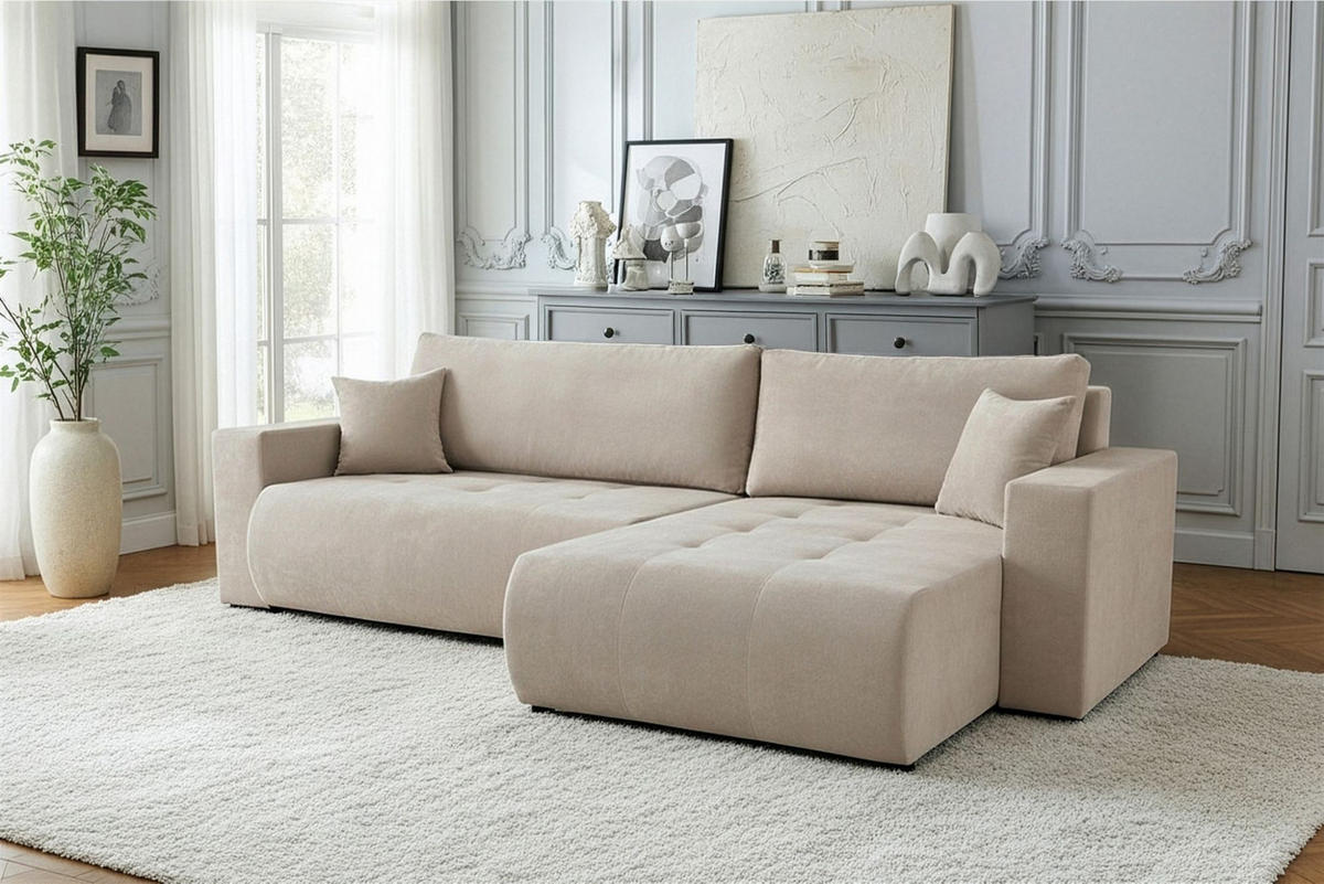 ECKSOFA Armari Mit Schlaffunktion - Beige, Holzwerkstoff/Textil (154/277cm) - Fun Möbel