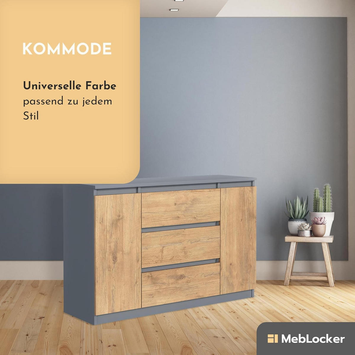 KOMMODE mit 3 Schubladen 2 Schranktüren 120 cm Anthrazit/Lancelot - Anthrazit/Eiche Artisan, Holzwerkstoff (120.4/78.2/39cm) - MebLocker