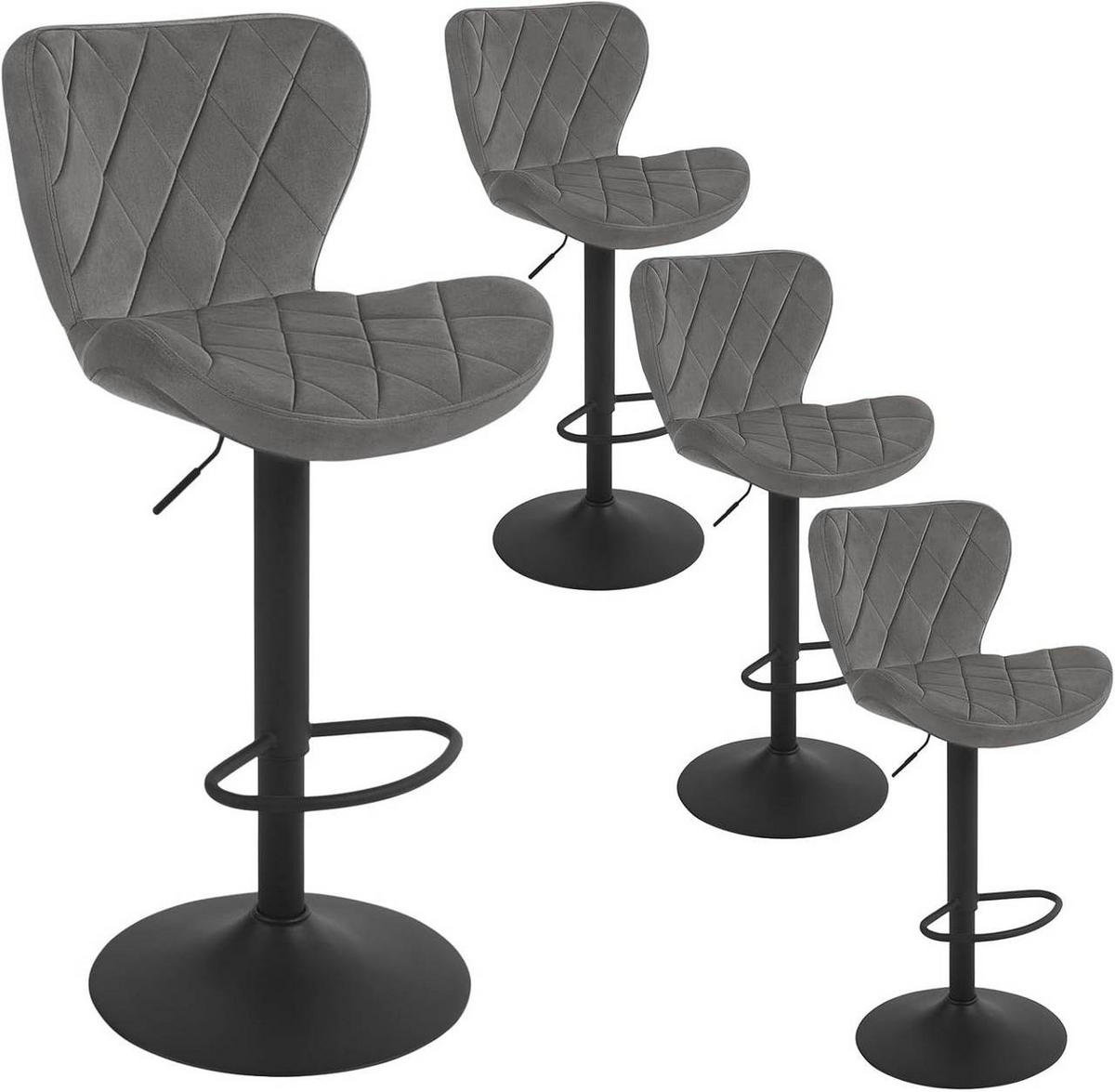 BARHOCKER 4er Set, Samt, Metallgestell, Dunkelgrau - Dunkelgrau/Schwarz, Textil/Metall (47/89/54cm) - Woltu
