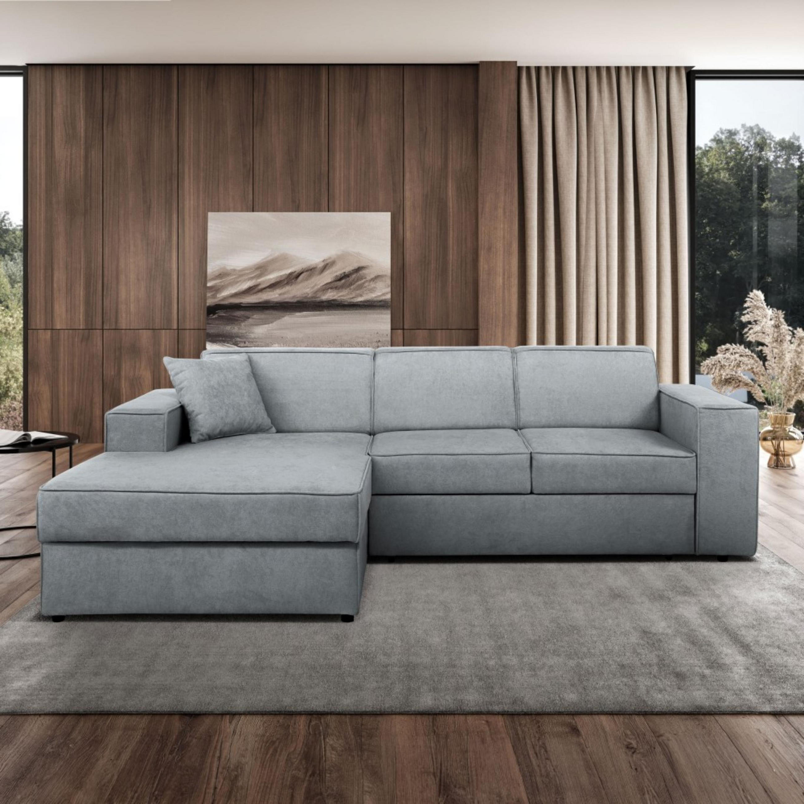 ECKSCHLAFSOFA mit Schlaffunktion Pedro L hellgrau links - Hellgrau/Schwarz, Kunststoff/Textil (267/160cm) - Beautysofa