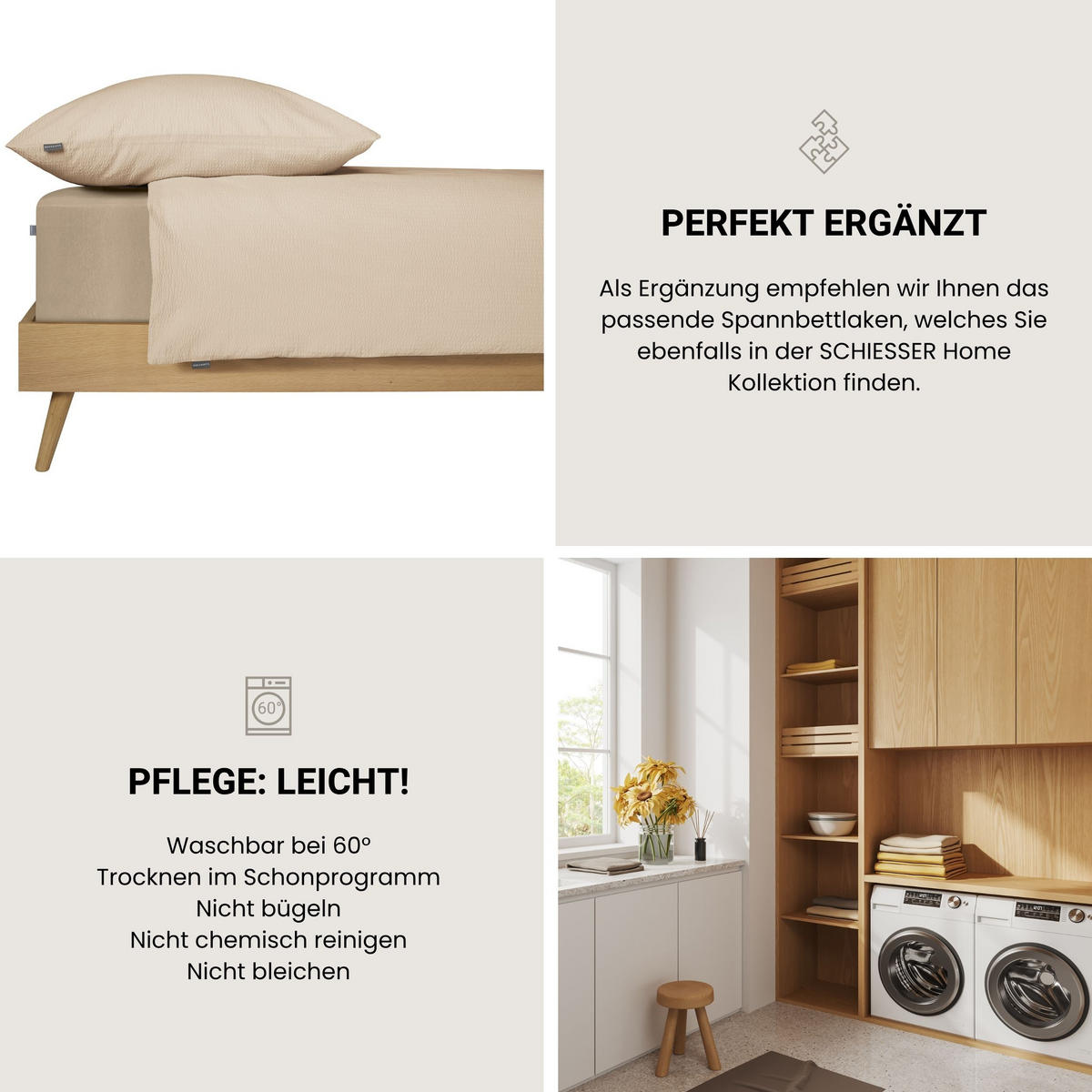 BETTWÄSCHESET Laura - Baumwoll Seersucker - 2-teilig - 135x200 cm - Helltaupe - Taupe, Textil (135/200cm) - SCHIESSER