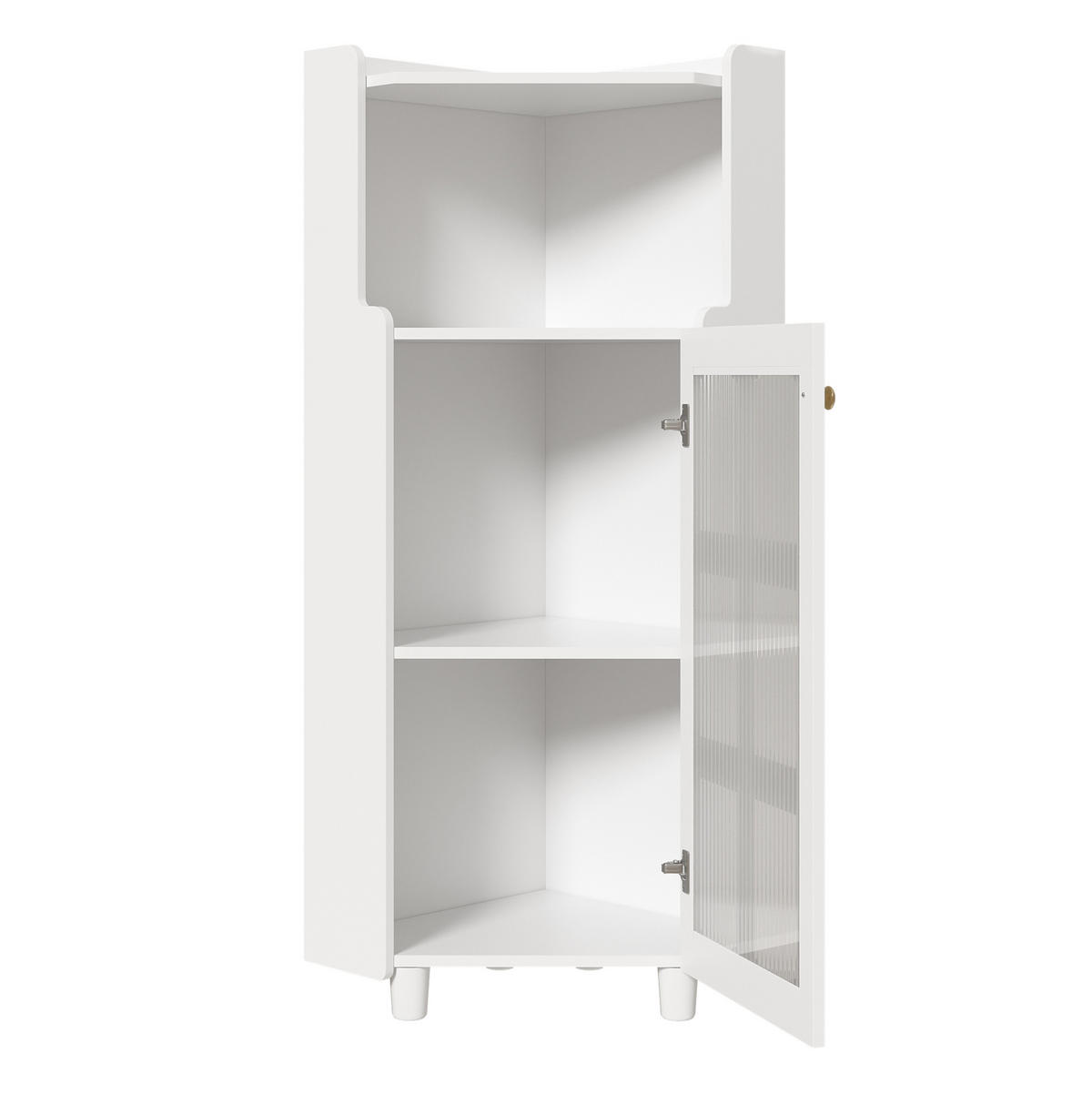 LED-ECKSCHRANK 63.5x16.5x124 cm Weiß aus Spritzglas mit App-LED & 2-in-1 Stauraum - Weiß, Holzwerkstoff (63.5/124/16.5cm) - Modfu