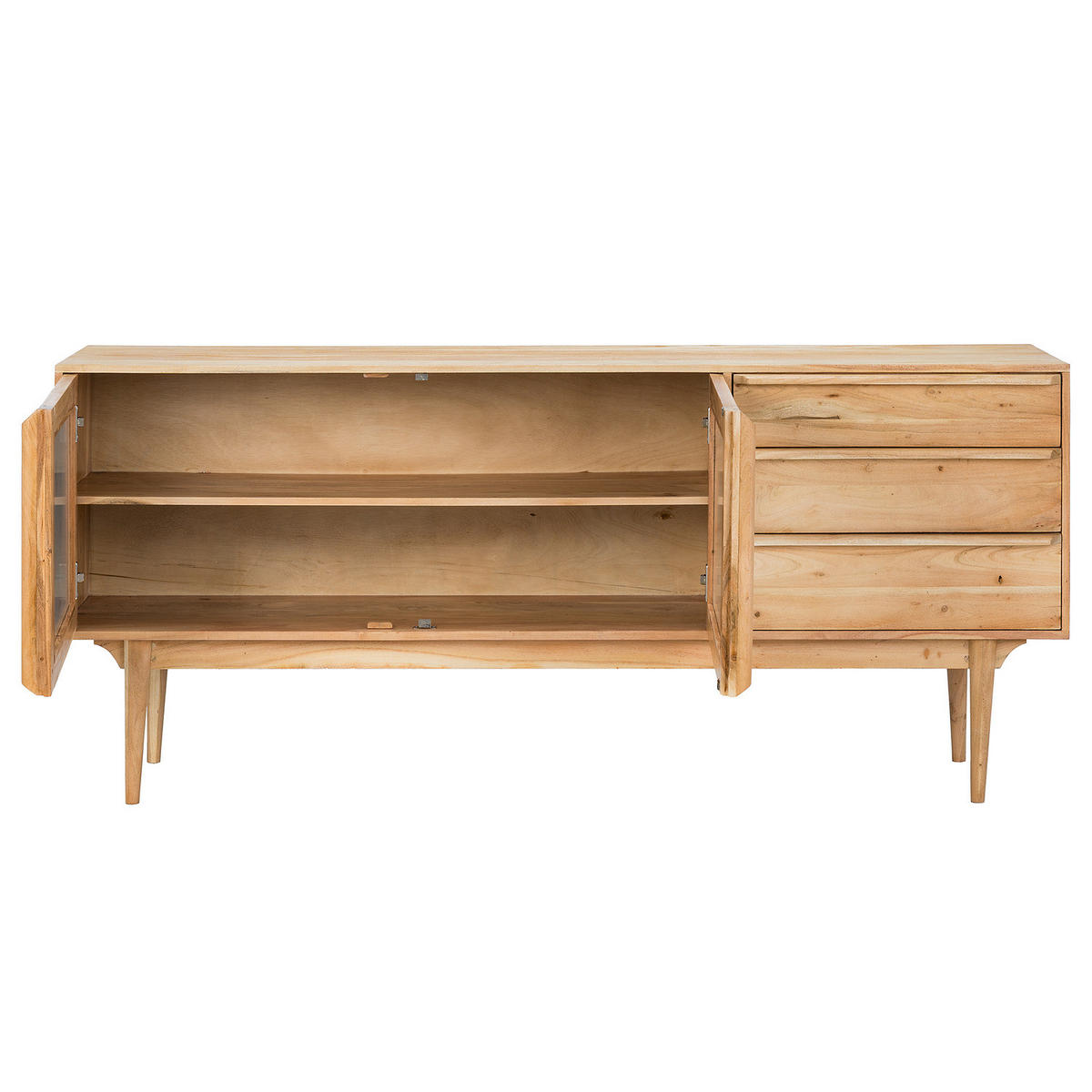 MASSIVES SIDEBOARD mit 3 Schubladen - Akazie massiv - Akaziefarben, Glas/Holz (180/80/40cm) - home24