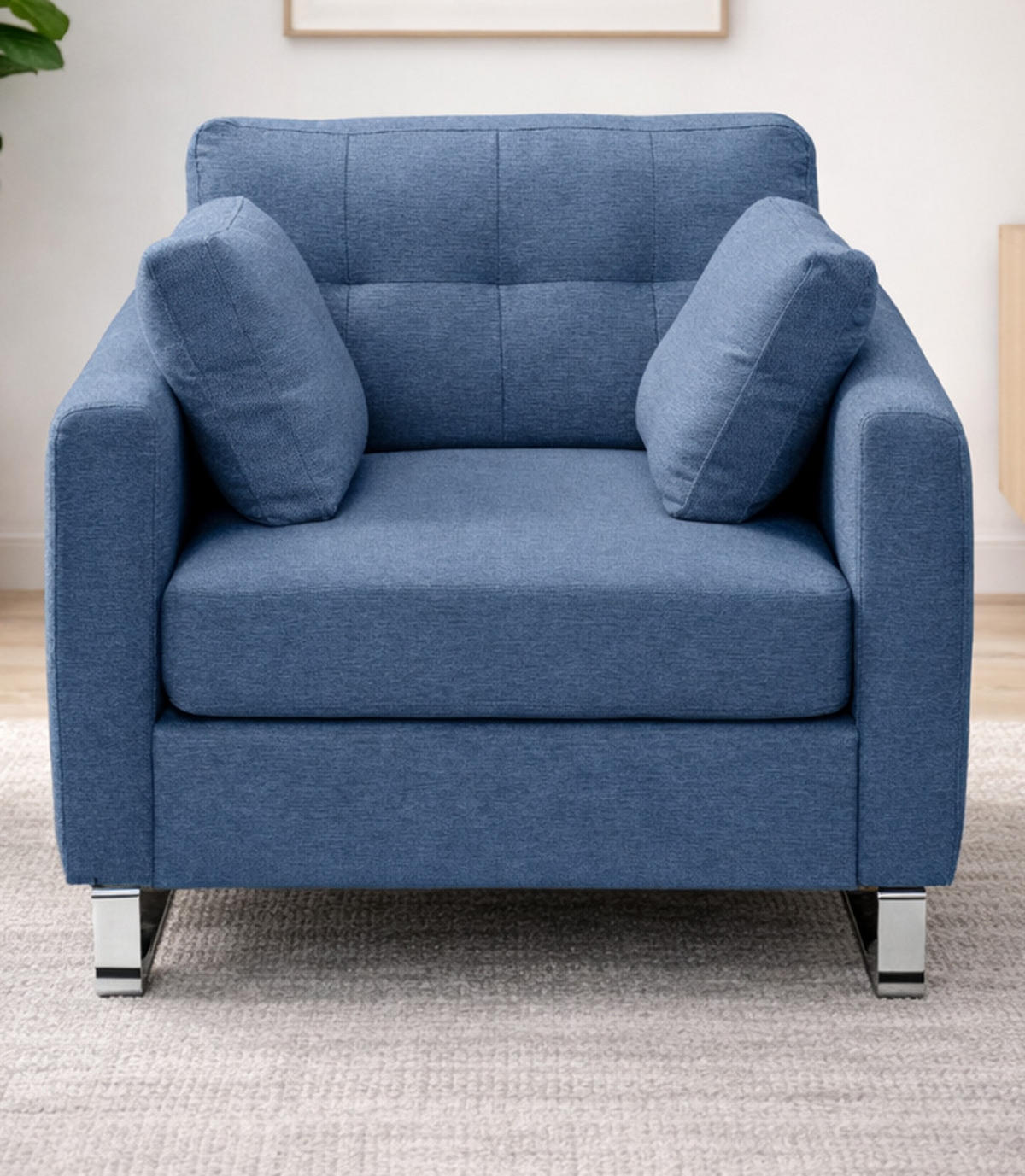 SESSEL blau Flachgewebe 93 x 94 cm, Clubsessel mit Steppoptik - Blau/Chromfarben, Holz/Textil (93/92/94cm) - Inn.Furn