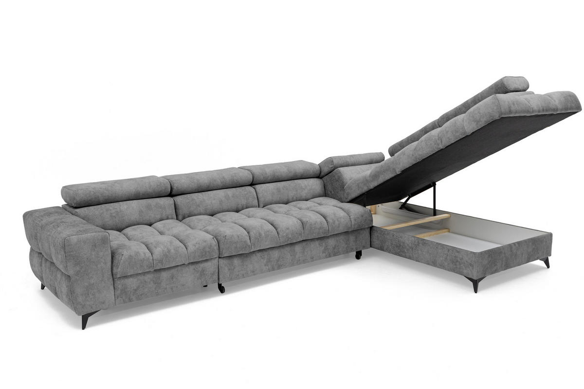 ECKSOFA Pudding Maxi mit Schlaffunktion und Bettkasten - Grau, Textil (203/350cm) - Muffo