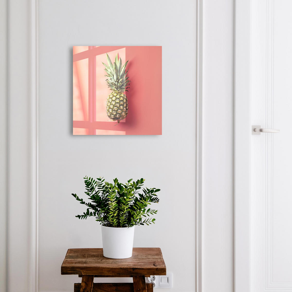 SCHLÜSSELBOX Schwarz 30x30 cm- Türöffnung nach rechts - Exotische Ananas - Pink, Metall (30/30/5cm) - TULUP