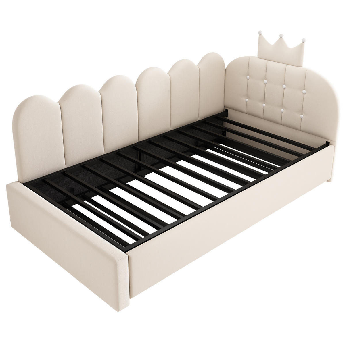 BETT mit Ausziehbett 90x200 cm Samt Beige - Beige, Holzwerkstoff (90/200cm) - Beauniv