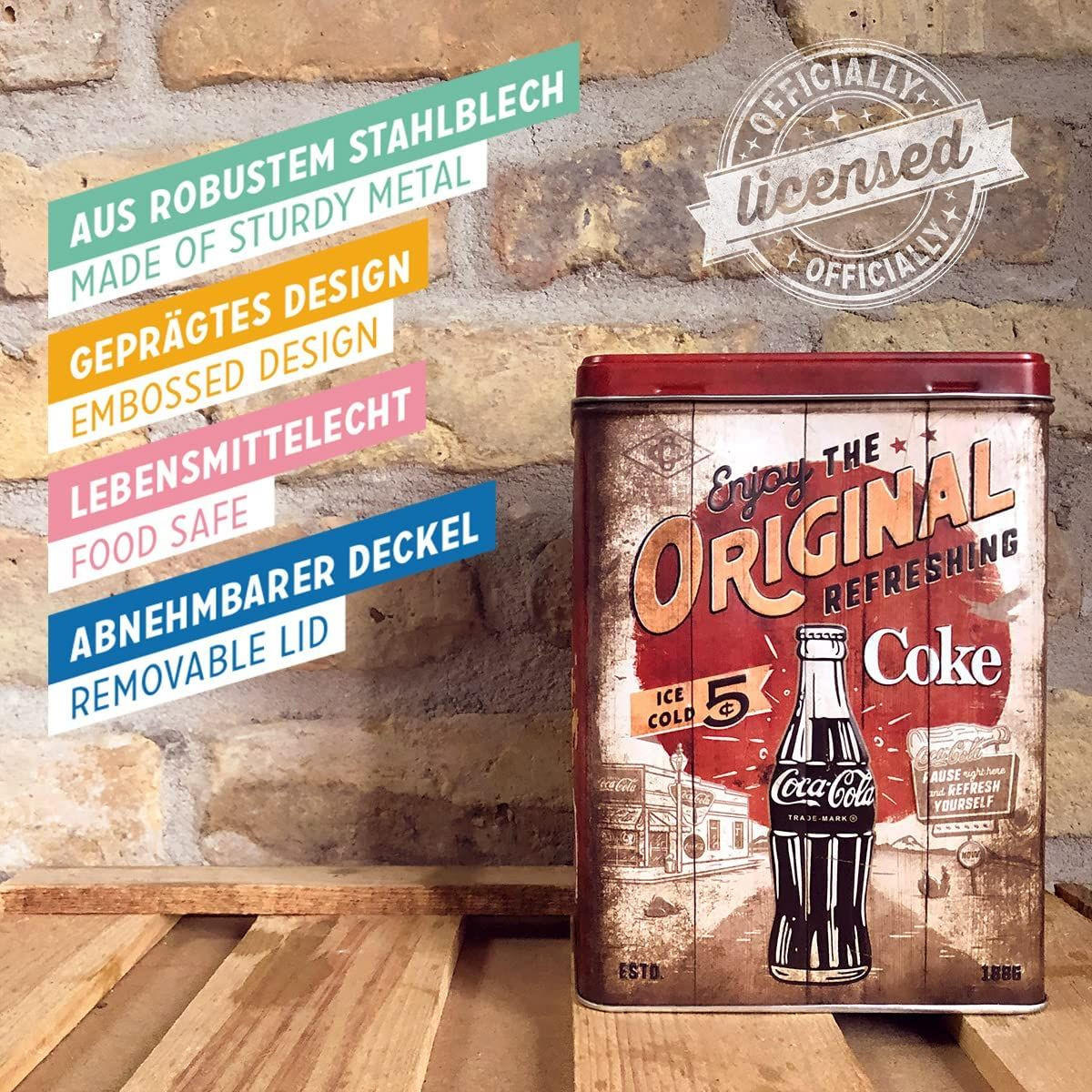 VORRATSDOSE L Coca-Cola Original Coke Highway 66 - Multicolor, Metall (14/20/10cm) - Nostalgic-Art