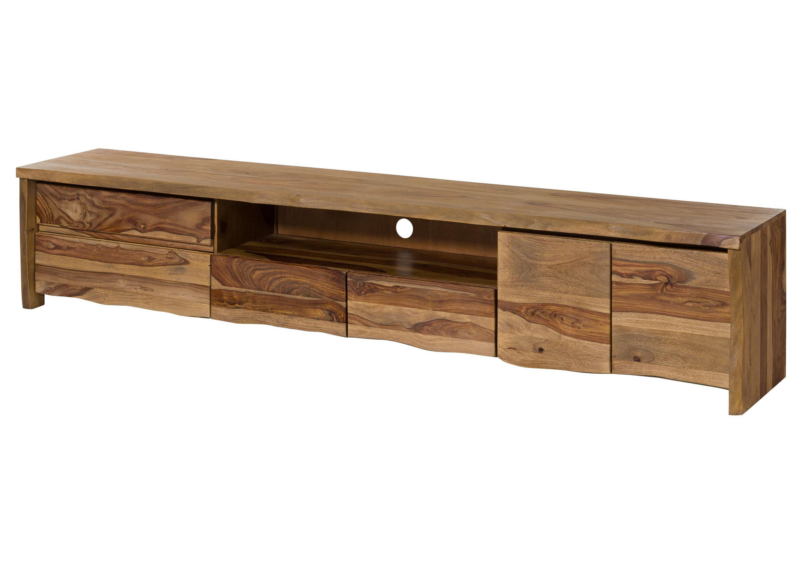 TV-BOARD Sheesham 260x45x50 natur lackiert / sandgestrahlt PURE SHEESHAM #225 - Naturfarben, Holz (45/50/260cm) - Massivmoebel24