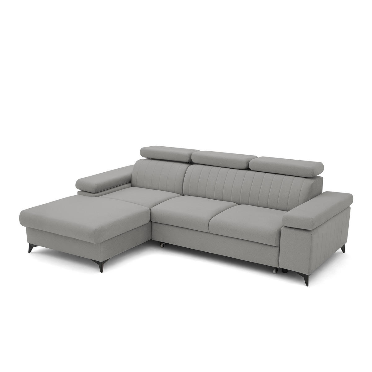 ECKSOFA FELIX L Links mit Schlaffunktion Velours Grau - Schwarz/Grau, Holz/Textil (257/176cm) - Muffo