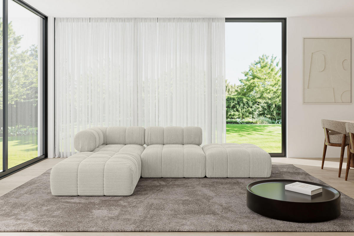 ECKSOFA modulares Sofa Kerru-L1 - 285x190x70 cm Creme Cord - Hellgrau/Creme, Holzwerkstoff/Textil (285/190cm) - ALTDECOR
