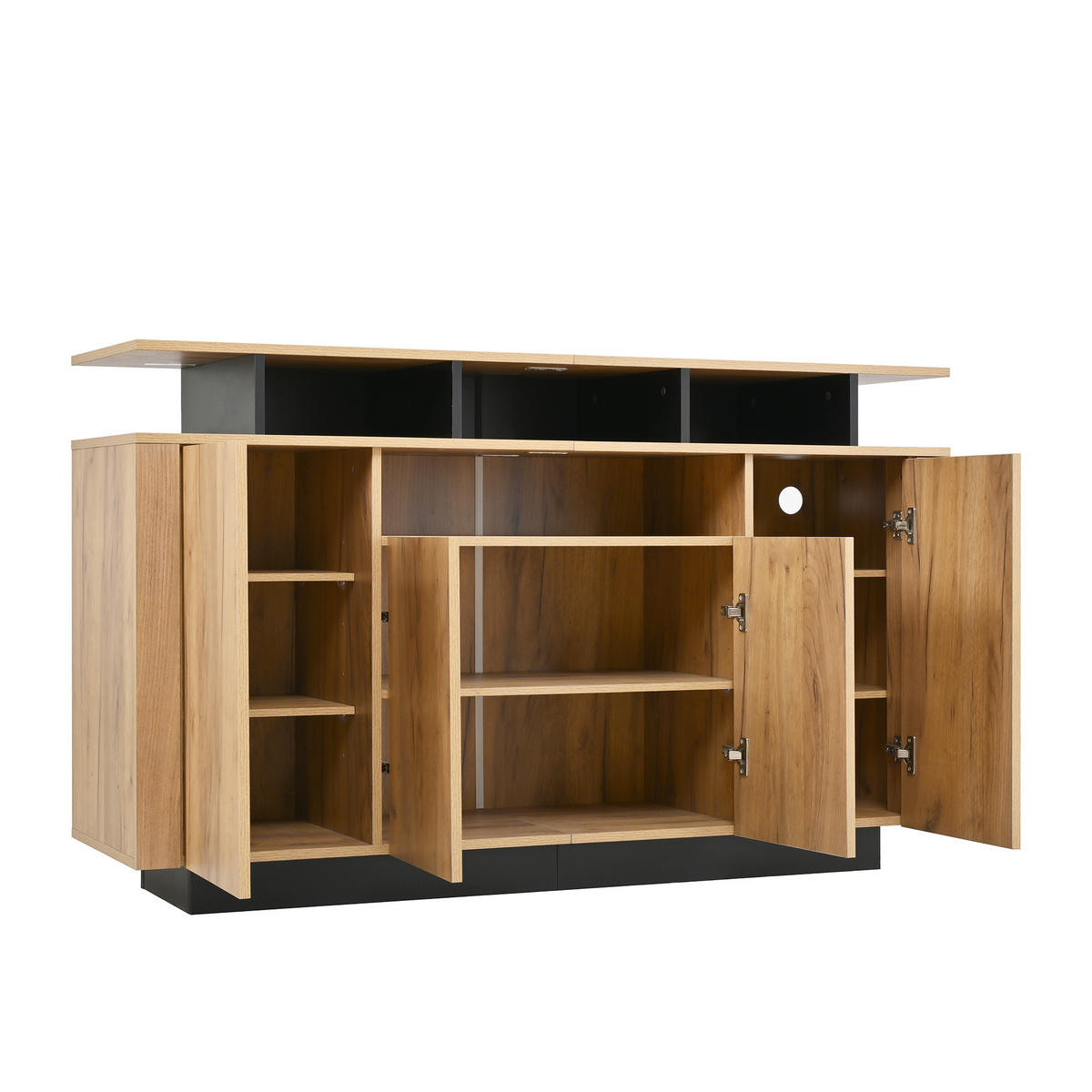 SIDEBOARD 140 cm Naturholz & Schwarz mit 4 Türen & offenen Fächern im modernen Stil - Naturfarben, Holzwerkstoff (140/85/40cm) - Urban Meuble