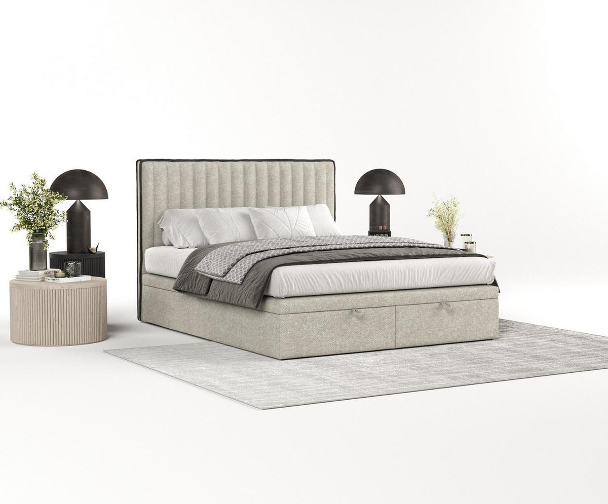 POLSTERBETT Keva mit Stauraum 140/200 cm Beige im Alta Stoff - Beige/Schwarz, Holz/Holzwerkstoff (140/200cm) - AltaBeds
