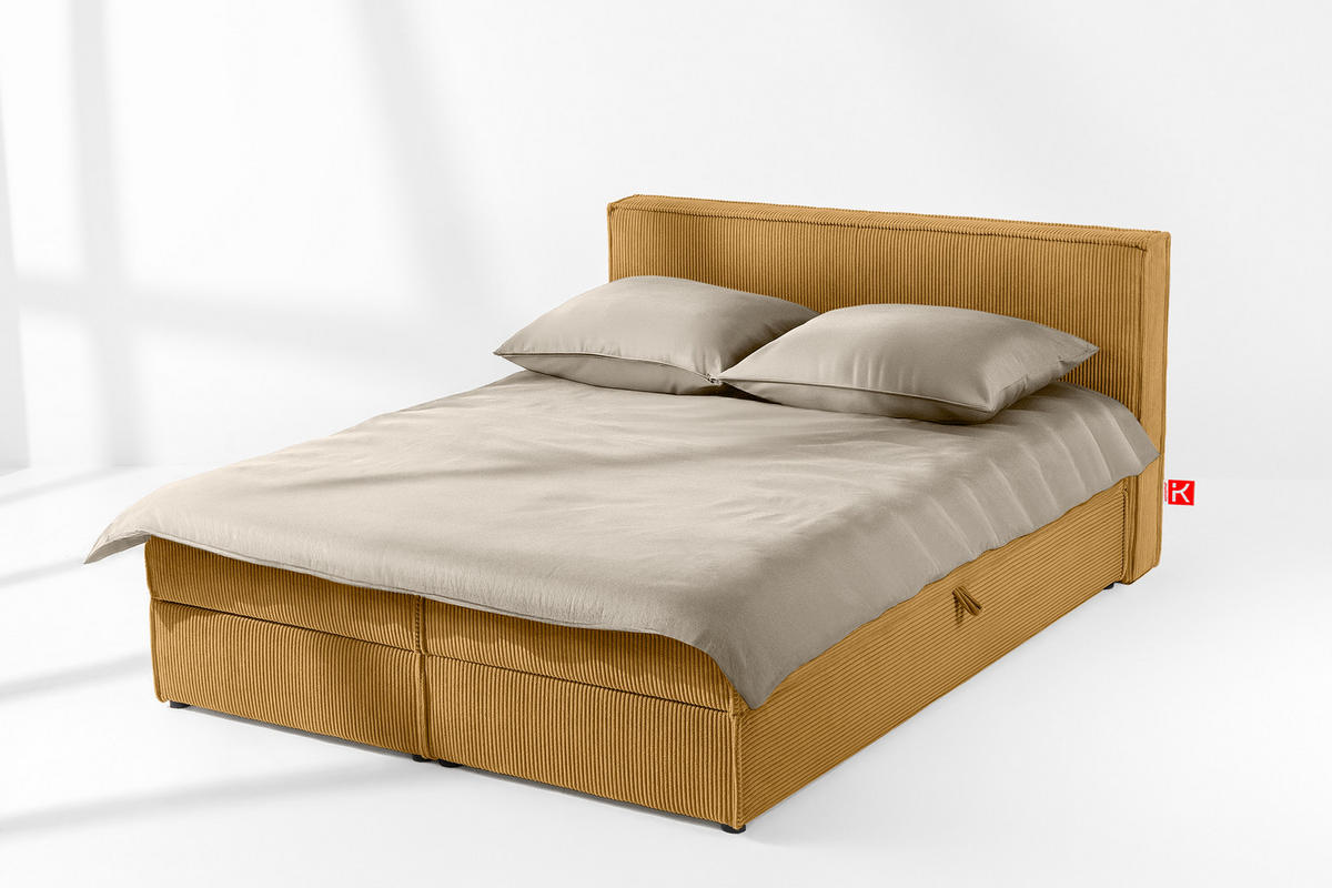 BOXSPRINGBETT ROTI mit Stauraum, gelb - Gelb/Schwarz, Holz/Holzwerkstoff (160/200cm) - KONSIMO®