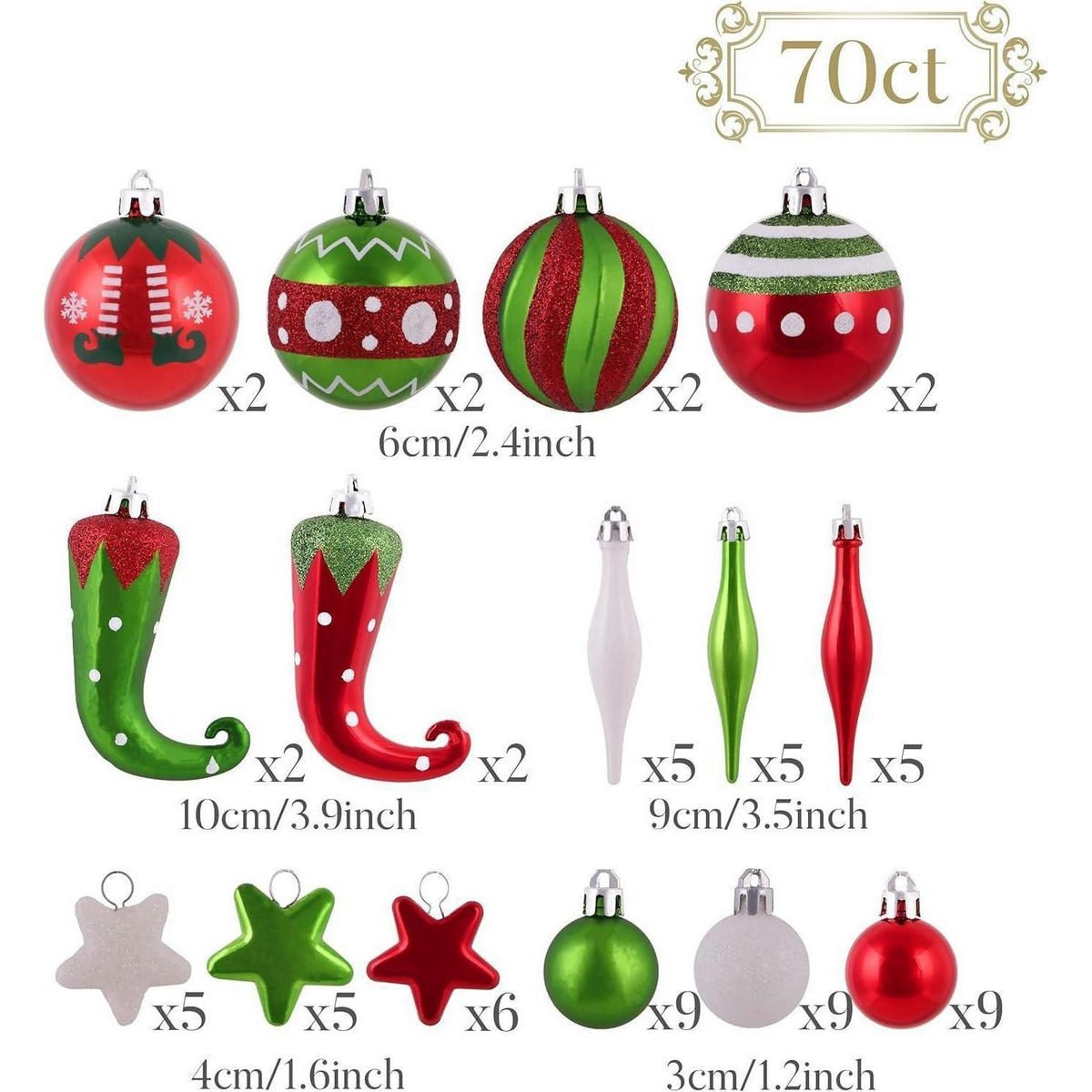 WEIHNACHTSKUGELN 70-teiliges Set Kunststoff Rot Grün Weiß - Multicolor, Kunststoff (10/10/10cm)