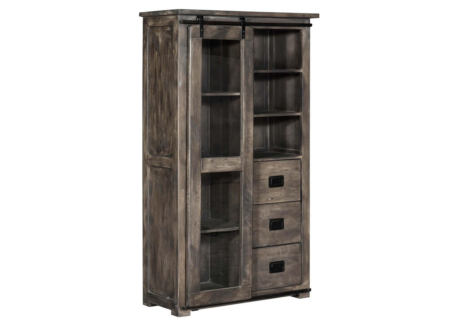 VITRINE Mango 100x45x175 grau lackiert RAILWAY #226 - Grau, Holz (100/175/45cm) - Massivmoebel24