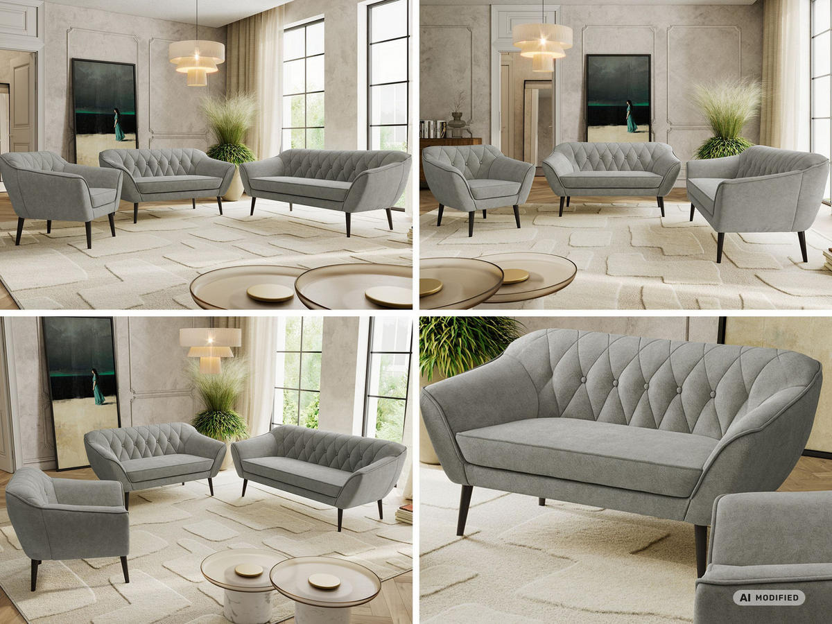 SEDACIA ZOSTAVA 3+2+1 PIRS - Sivá Štruktúrovaná látka - Čierne nohy - čierna/sivá, kompozitné drevo/textil (180/75/74cm) - MKS