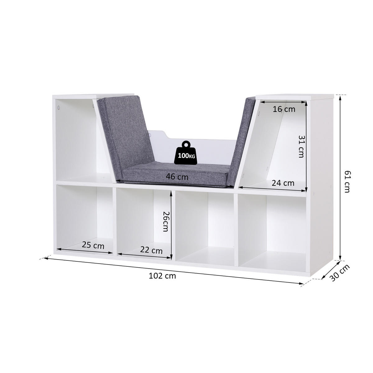 REGAL DE-15456 2-in-1 mit Sitzkissen Grau - Grau, Holzwerkstoff (30/61/102cm) - ComfortXL