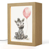 NACHTTISCHLAMPE Zebra - Baby - Tiere - Rosa Luftballon 15x20 cm - Weiß, Holzwerkstoff (8/15/20cm)
