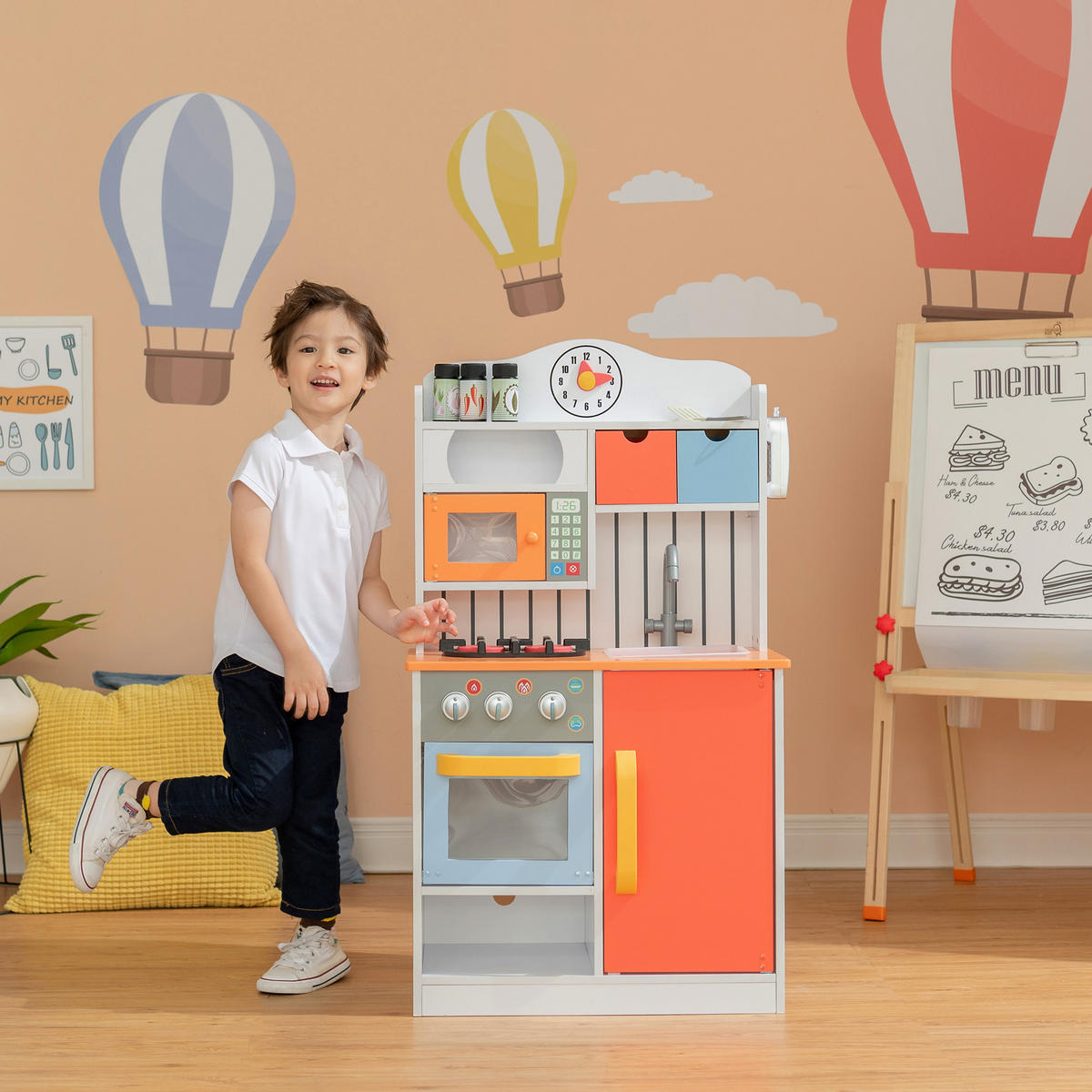 KINDERKÜCHE aus Holz, Koralle, 90cm - Multicolor, Holz (54.6/29.5/90.2cm) - Teamson Kids