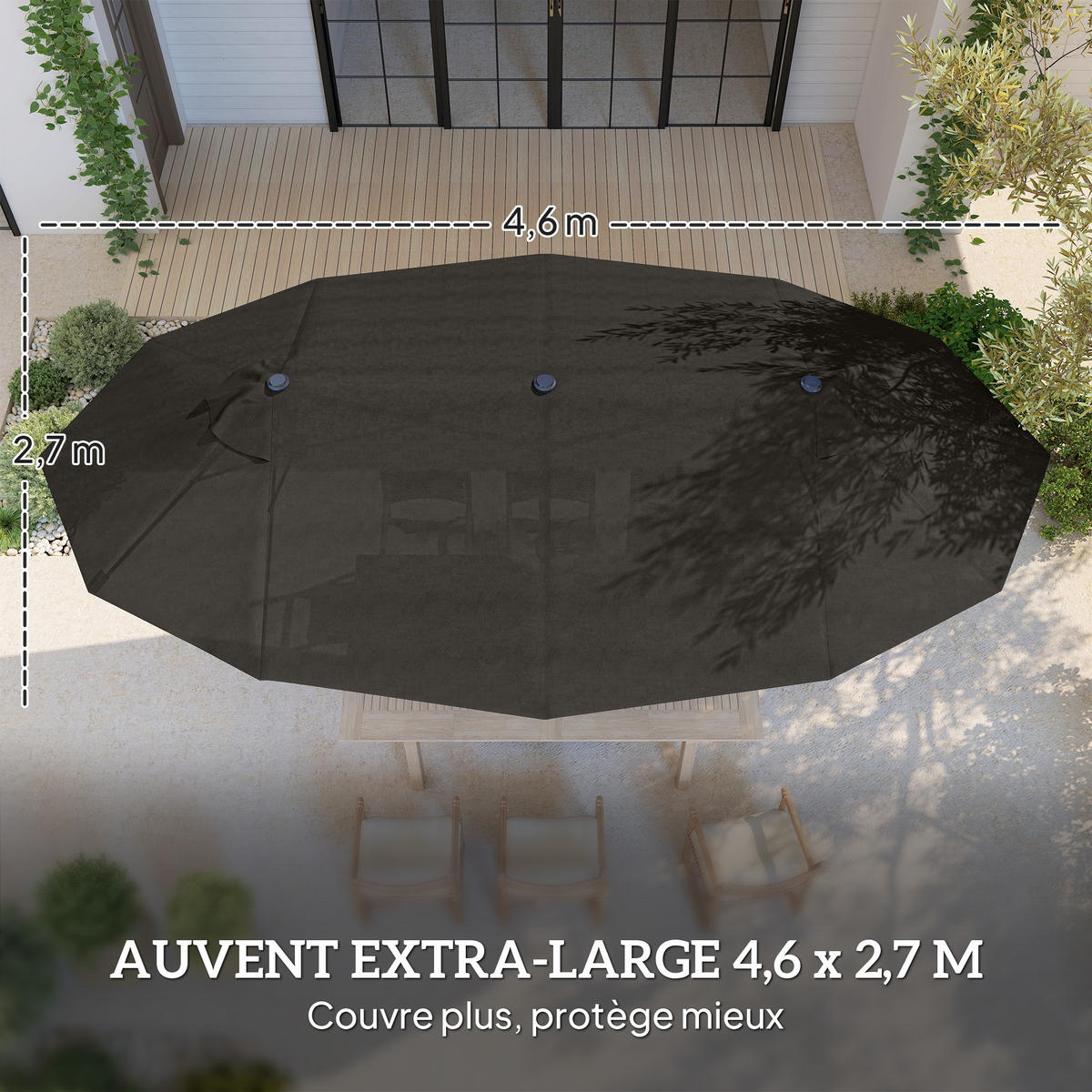 SONNENSCHIRM DE-11380 rechteckig, mit Kurbel, Stahl Grau - Grau, Metall (270/460cm) - ComfortXL