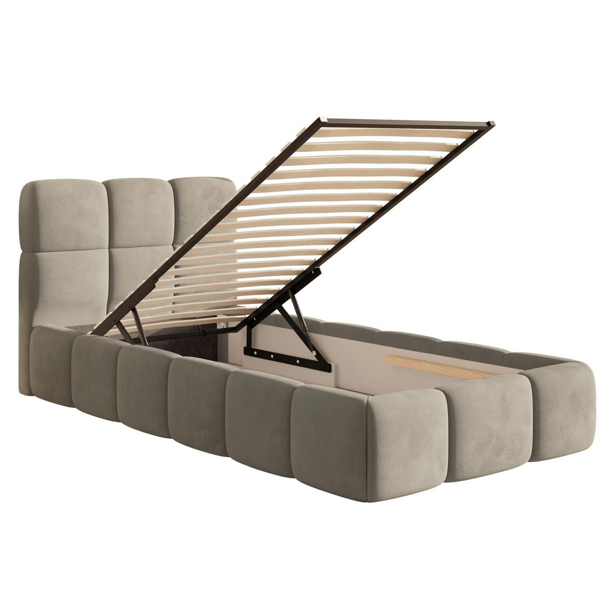 POLSTERBETT Cloudy Graubeige Samt, Bettkasten & Lattenrost, 90x200 cm - Taupe/Schwarz, Kunststoff/Textil (90/200cm) - Selsey