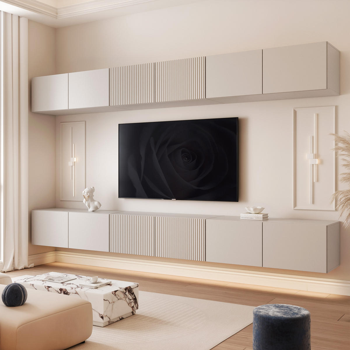 TV-LOWBOARD ANGEL X mit LED-Beleuchtung, 300 cm Kaschmir - Kaschmir, Holzwerkstoff (300/72/40cm) - Idohome