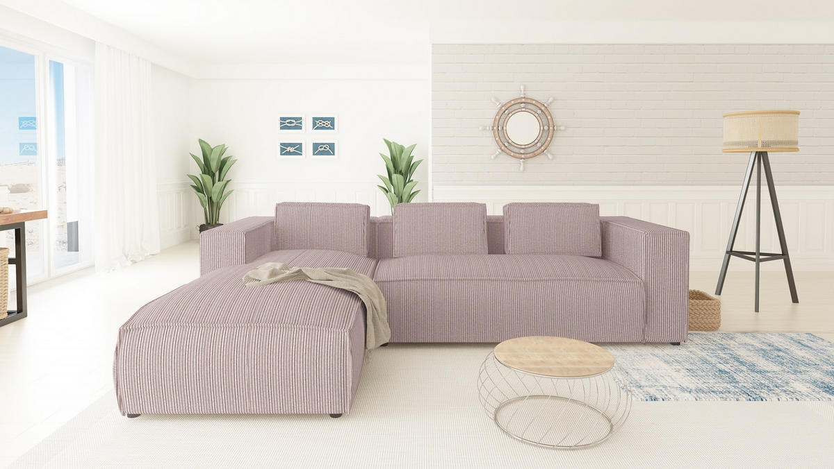 ECKSOFA Nova Puderrosa Cord - Pink/Schwarz, Holz/Kunststoff (262/176cm) - S-Style Möbel