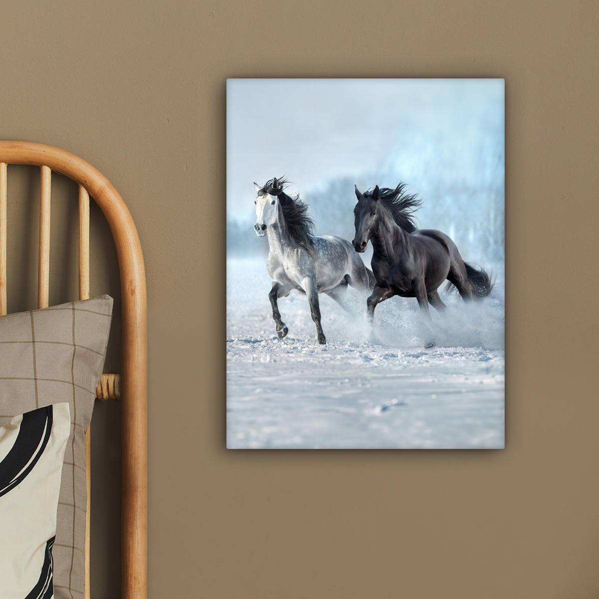 LEINWANDBILD Pferde - Winter - Tiere - Natur - Schnee 30x40 cm - Anthrazit, Textil (30/40cm) - MuchoWow