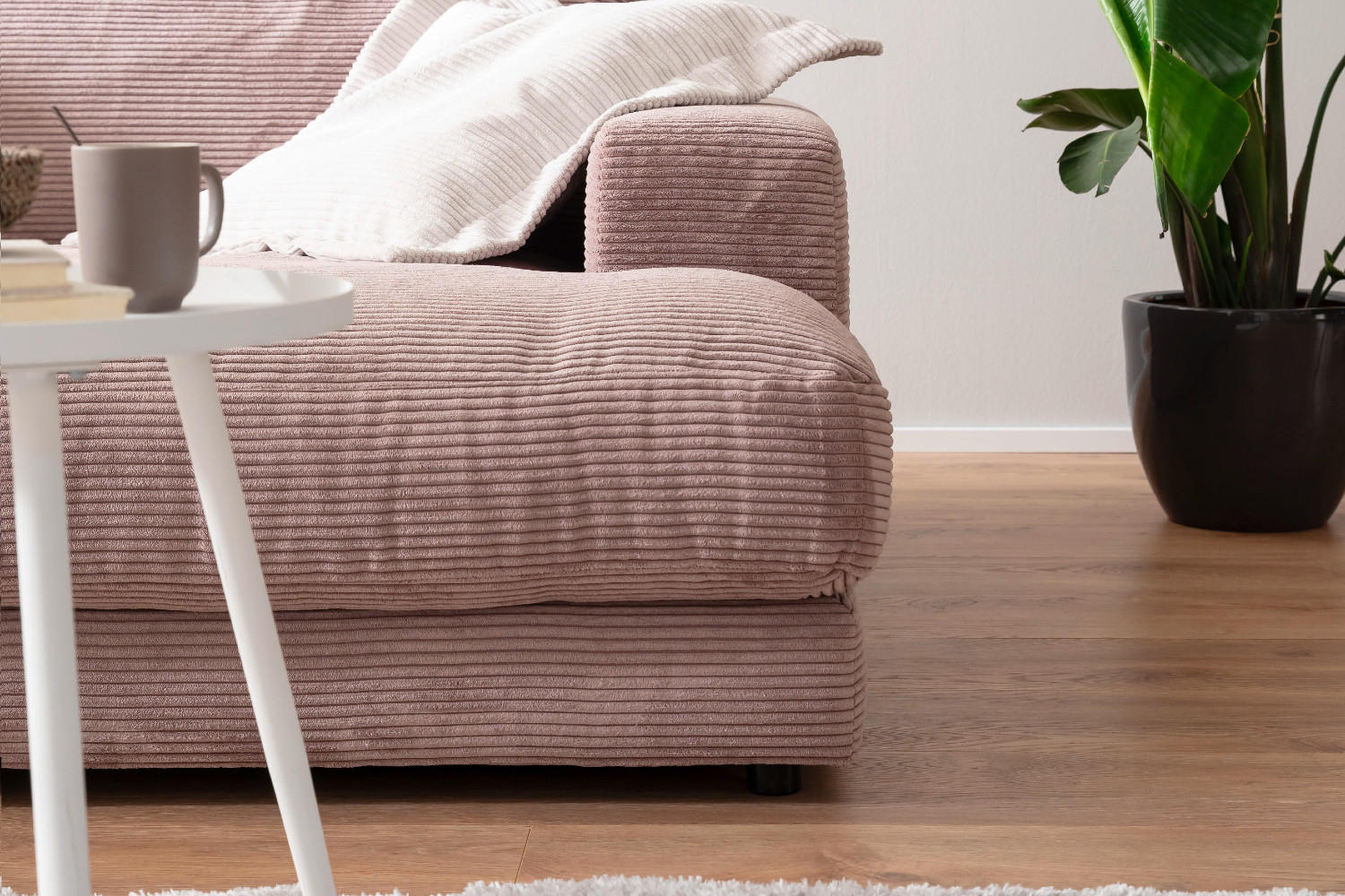 BIG SOFA XL MADELINE Pink Cord - Pink/Schwarz, Kunststoff/Textil (290/85/190cm) - KAWOLA