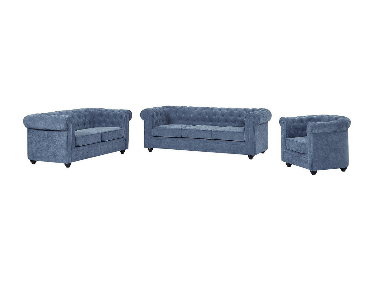 SOFA 3-Sitzer & 2-Sitzer & Sessel - Stoff - Blau - CHESTERFIELD - Blau, Textil (88/72/205cm) - Vente-Unique