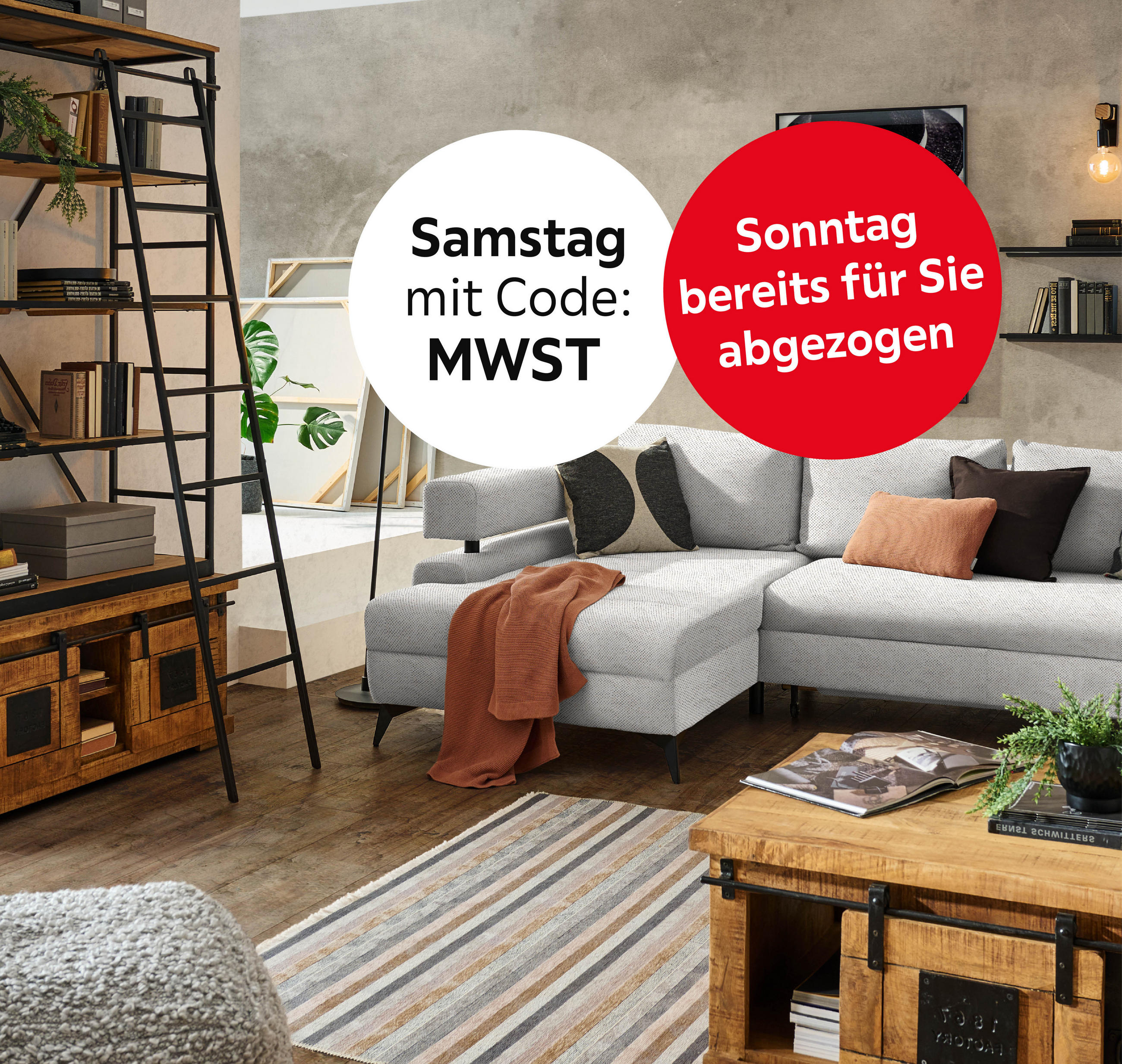 Samstag mit Code: MWST; Sonntag bereits für Sie abgezogen.
