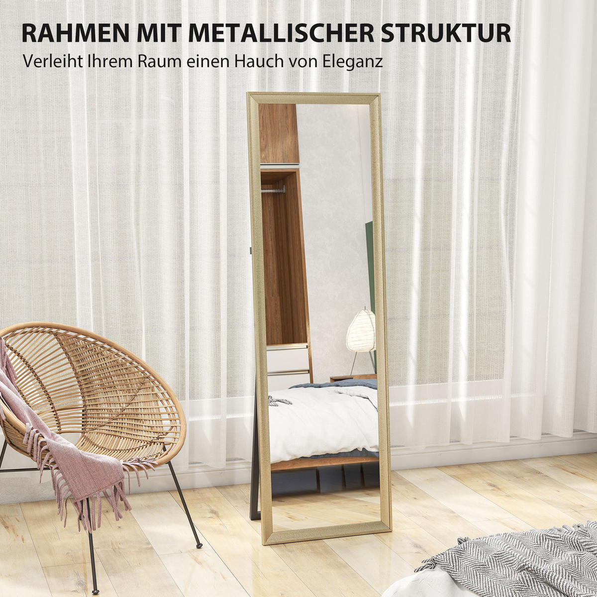 GANZKÖRPERSPIEGEL 160 x 50 cm Rechteckig Standspiegel mit Metalloptik, Gold - Goldfarben, Kunststoff (50/160/4cm) - HOMCOM