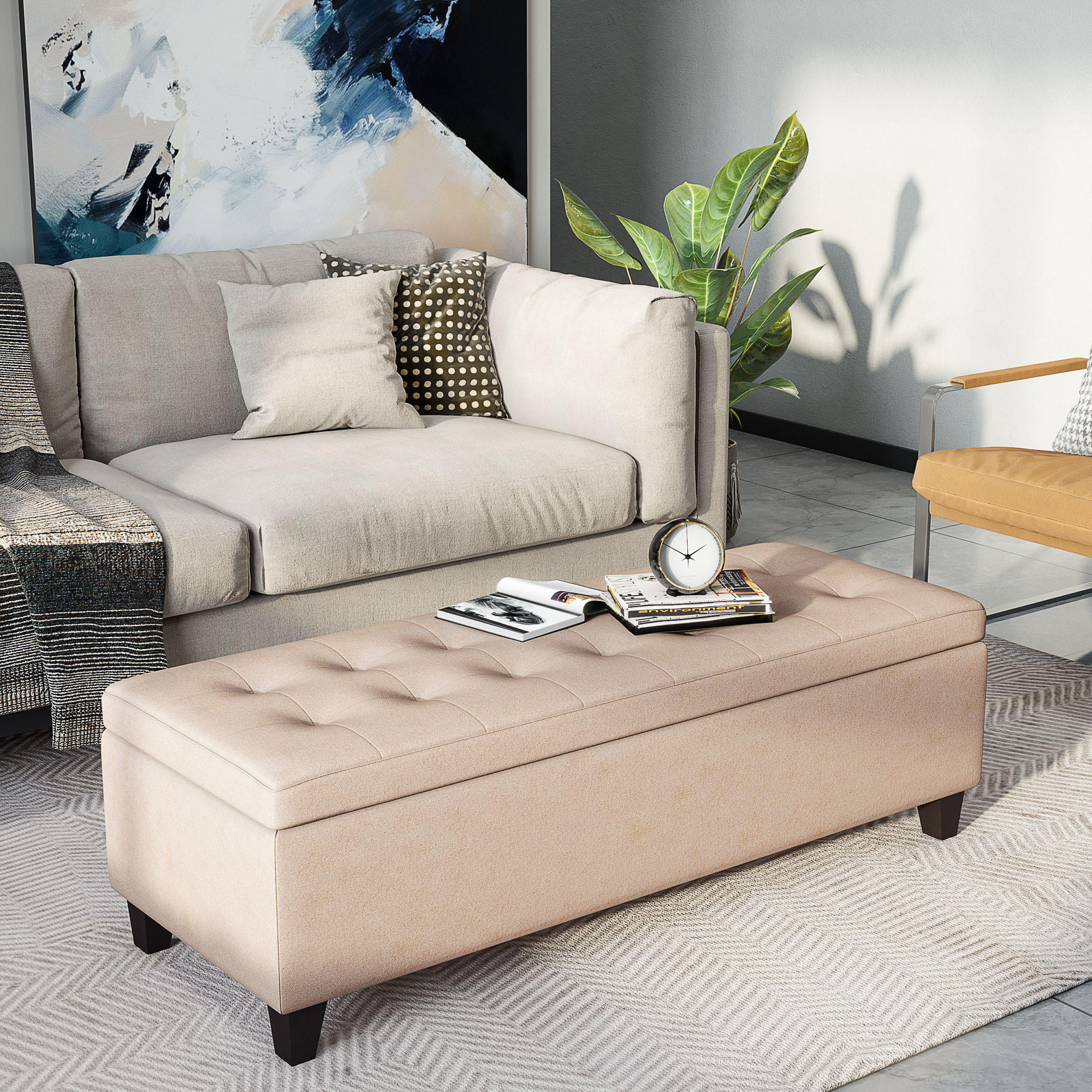 SITZBANK, Beige, Leinenimitat(100% Polyester), Schaumstoff - Beige, Kunststoff (49/41.5/125cm) - HOMCOM