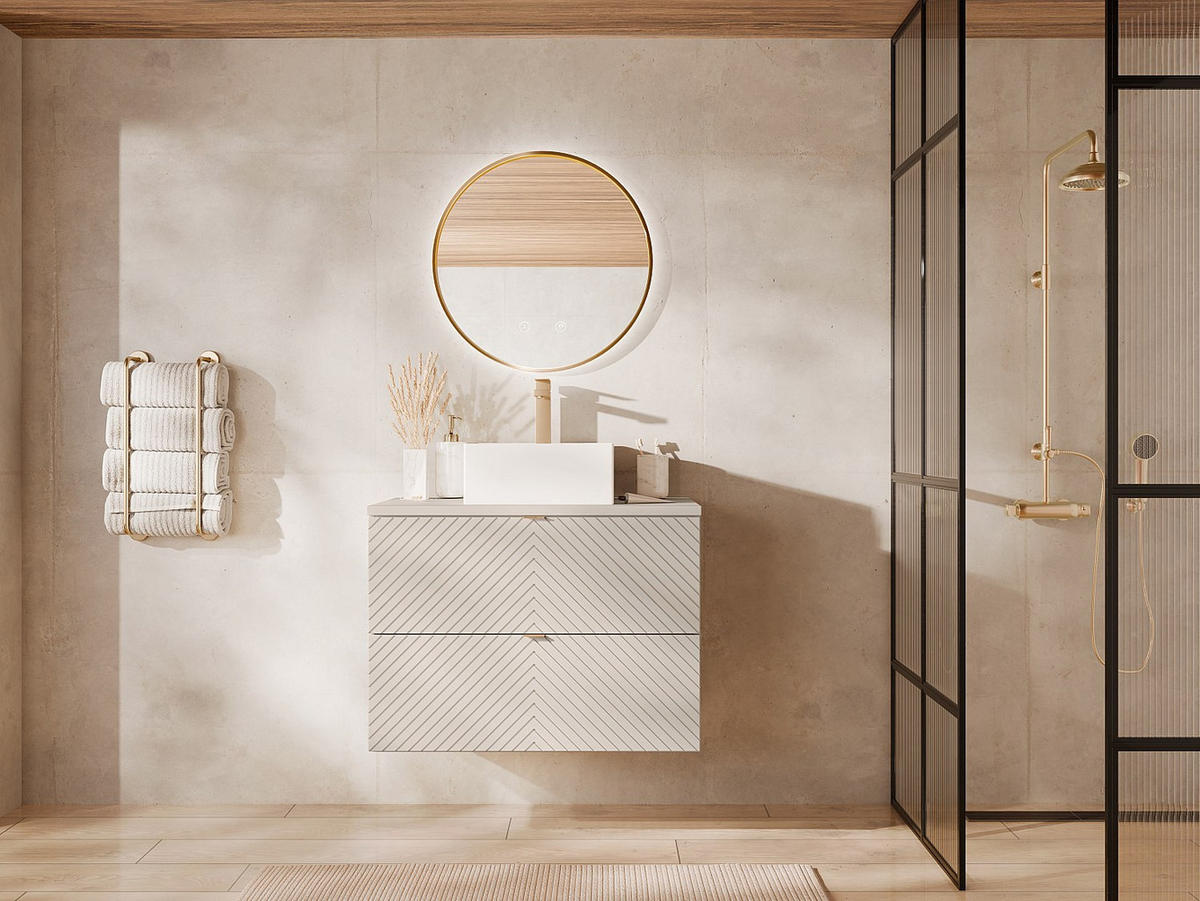 EINZELWASCHTISCH - 80 cm x 46.5 cm - Holz, Platte - Beige - DORIONI - Beige, Holz (80/61.6/46.5cm) - Vente-Unique