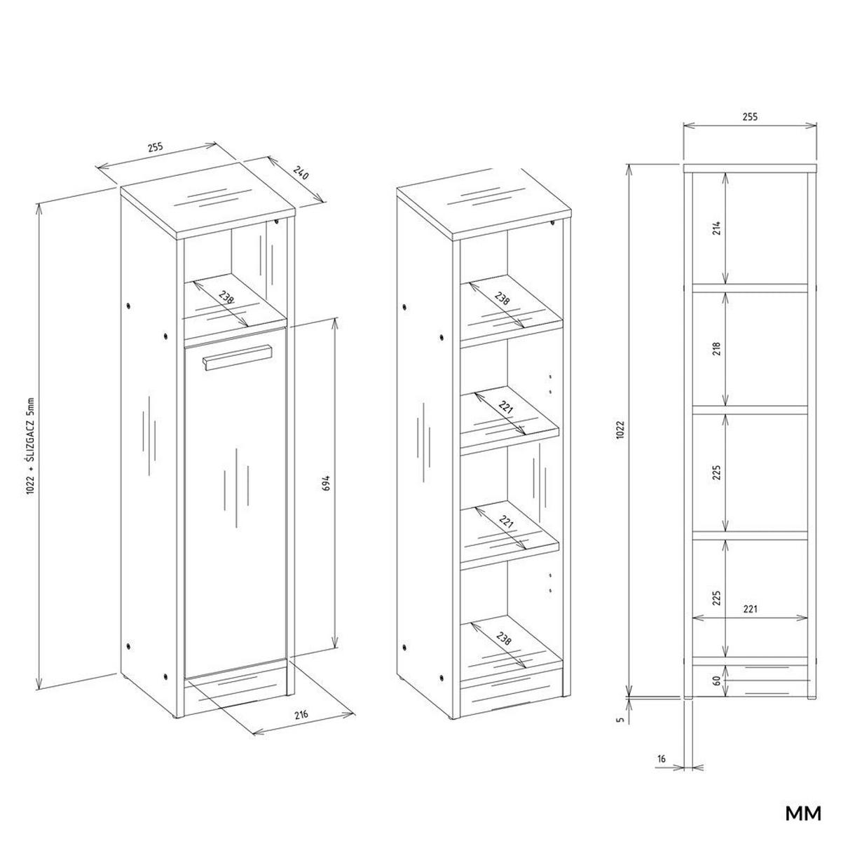 BADEZIMMERSCHRANK Iva - Weiß, Holzwerkstoff (25.5/102/24cm) - kommodly