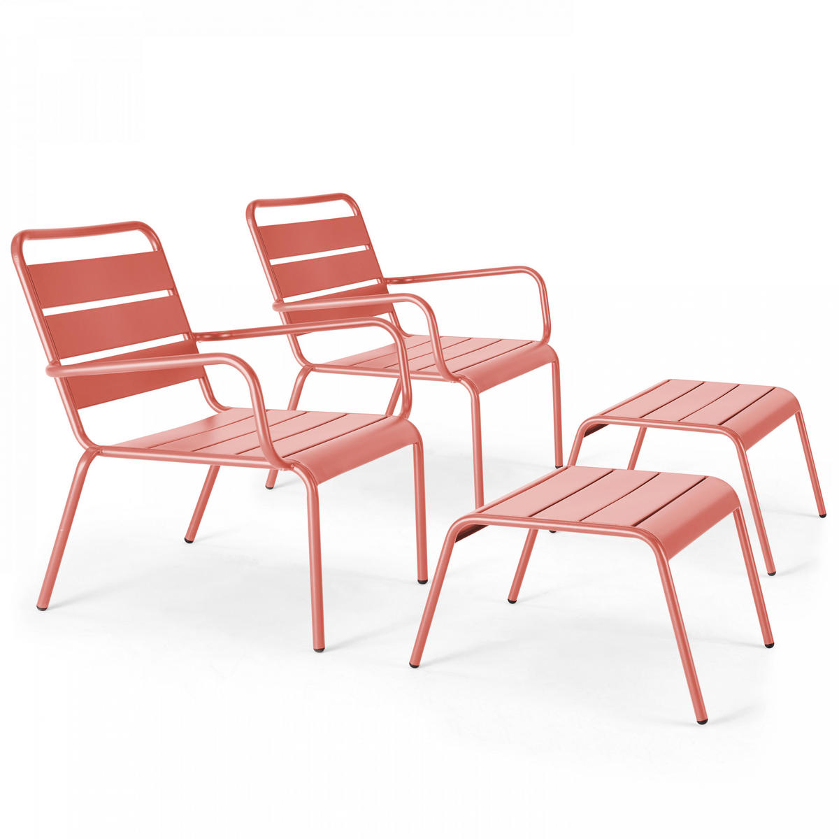RELAXSESSEL MIT HOCKER 2-tlg., Lehm - Pink, Metall (64/72/60cm) - Oviala