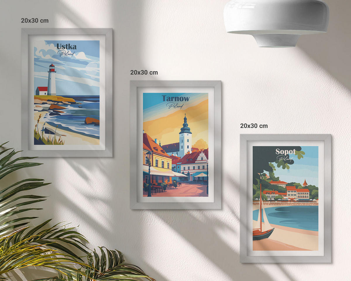 BILDER SET 3er Set - 20x30 cm Silberner Rahmen - Stadtansichten Ustka Tarnów Sopot - Silberfarben, Kunststoff (20/30cm) - TULUP
