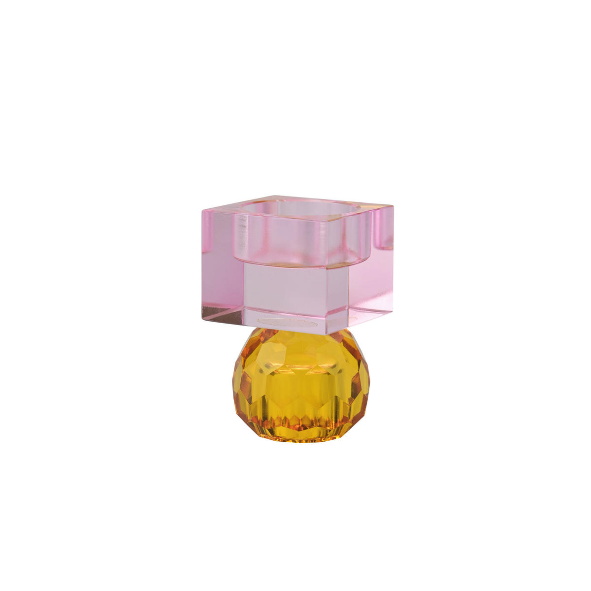 KERZENHALTER Sari Kugel Cube, Glas, Orange / Hellrosa, H 8 cm - Orange, Glas (7/7/10cm) - Gift Company