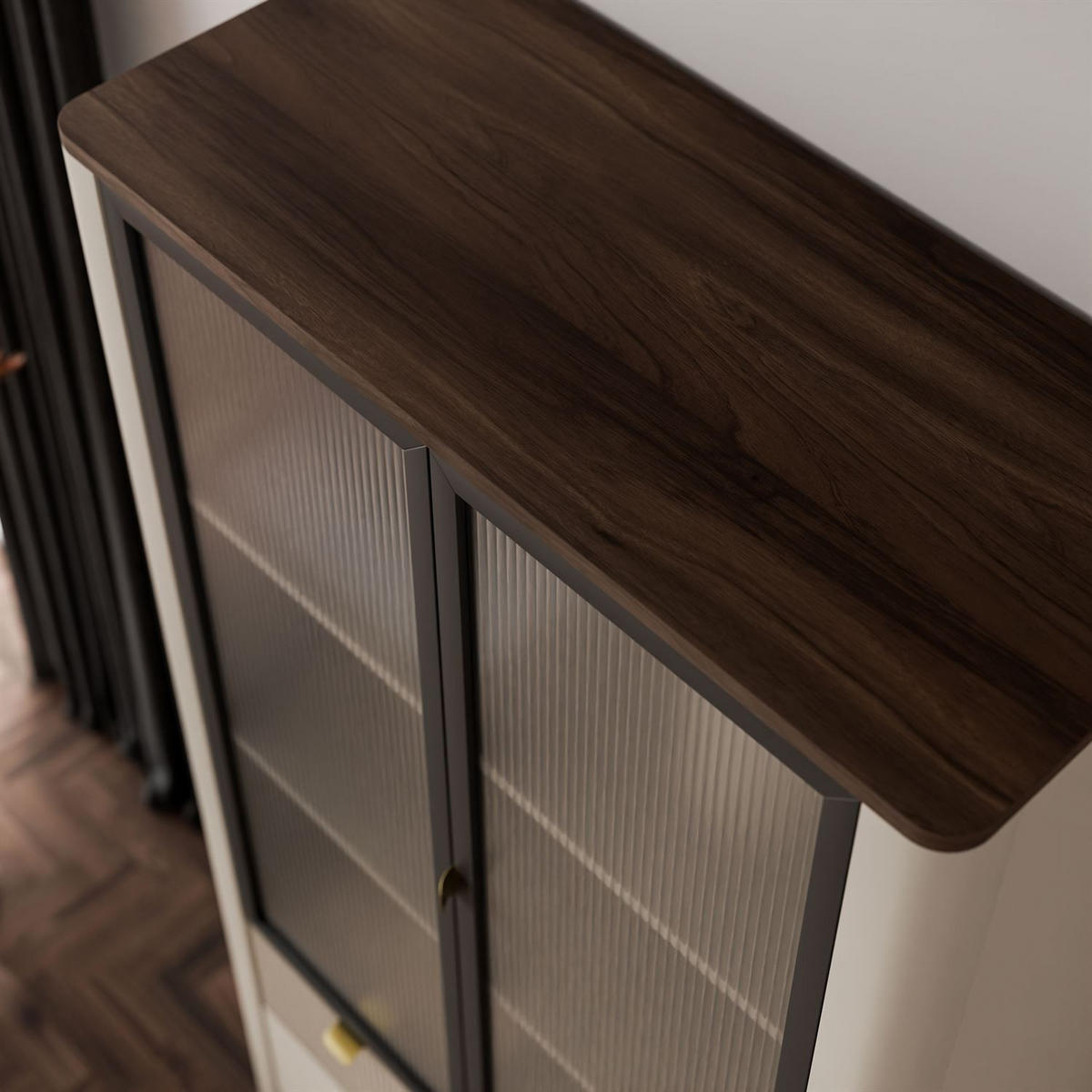 VITRINE AUTUMN 2D2W1S mit Schublade, Kaschmir / Nussbaum - Beige/Braun, Holzwerkstoff (90/191/40cm) - Lookway