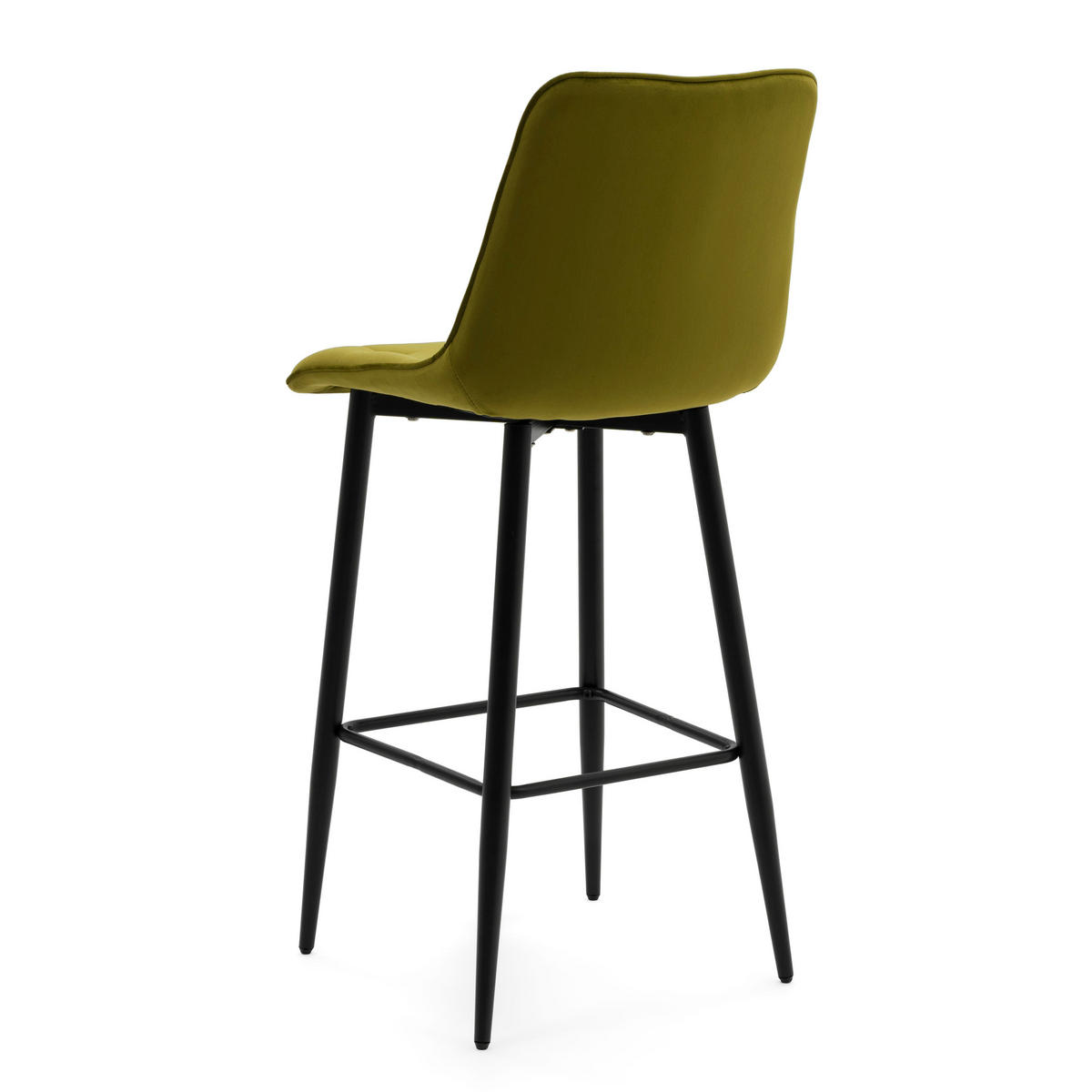 BARHOCKER CHIC gespolsterter mit Steppung - olive - Samt Velours - Schwarz/Olivgrün, Textil/Metall (46/109/56cm) - NEW HOME