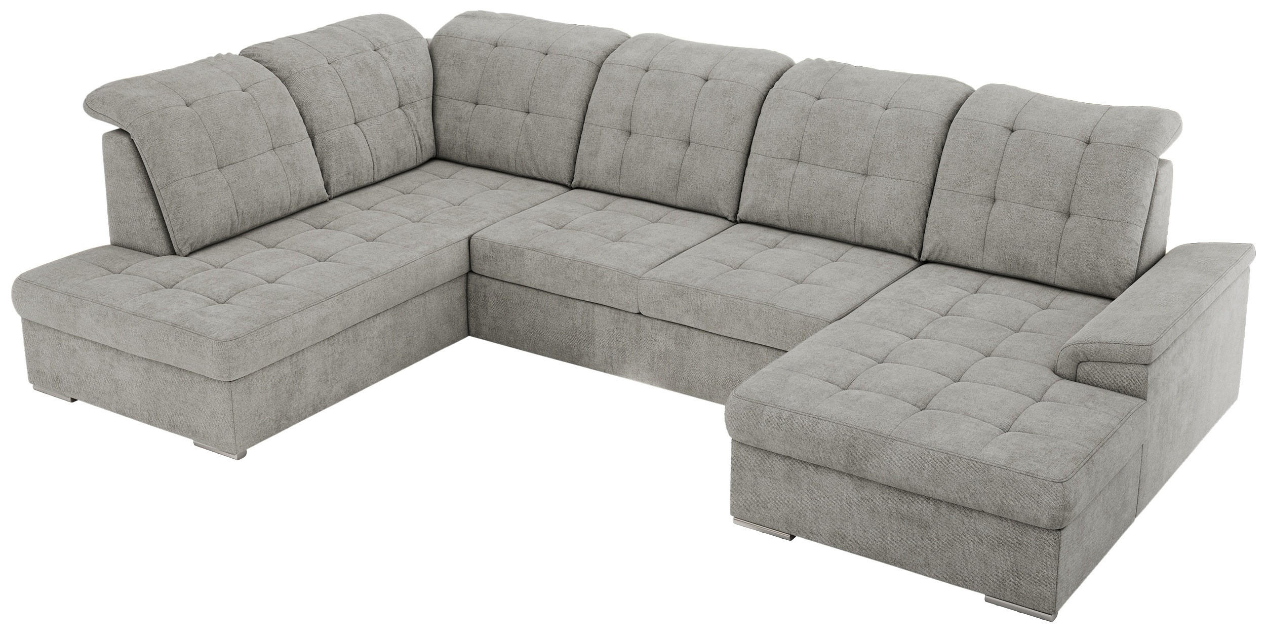 WOHNLANDSCHAFT MADRITO U - Hellgrau Struktur - Links - Silberfarben/Hellgrau, Textil/Metall (204/89/323cm) - MKS