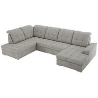 WOHNLANDSCHAFT MADRITO U - Hellgrau Struktur - Links - Silberfarben/Hellgrau, Textil/Metall (204/89/323cm) - MKS