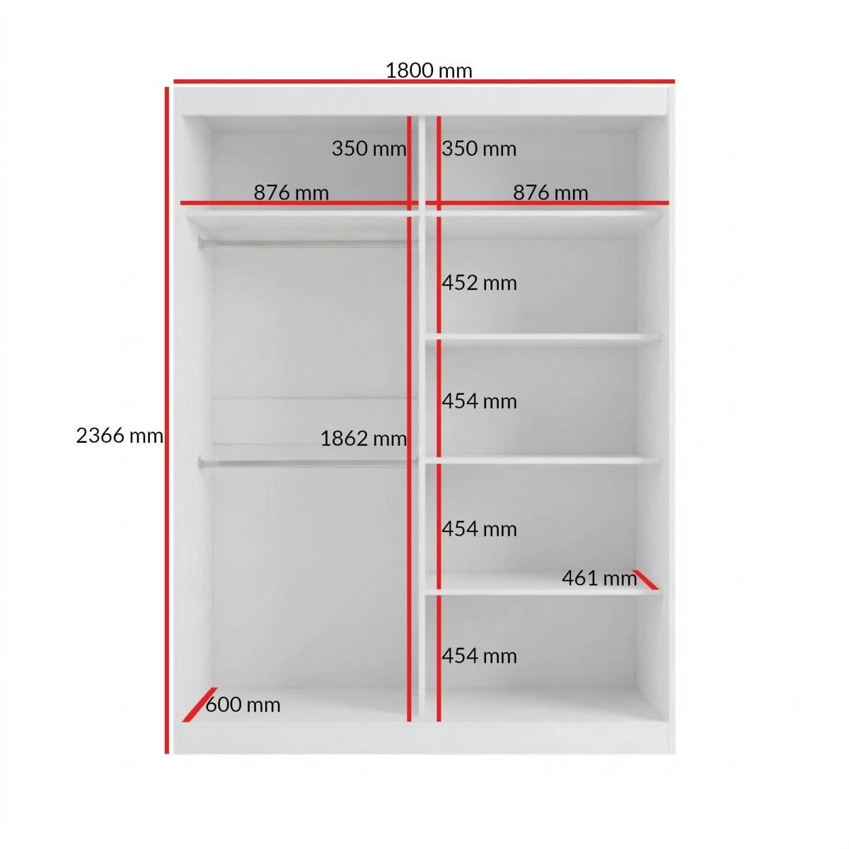 SCHWEBETÜRENSCHRANK mit Spiegel Fiore Plus 2D1L 180 Weiß/Gold - Goldfarben/Weiß, Holzwerkstoff/Metall (180/236/60cm) - mzm24