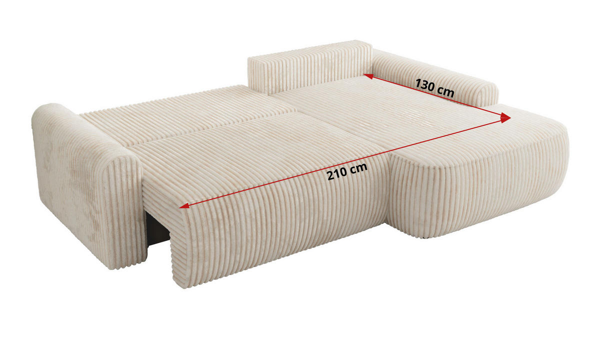 ECKSCHLAFSOFA CUBO L Creme Cord - links - Creme/Schwarz, Kunststoff/Textil (273/187cm) - MKS