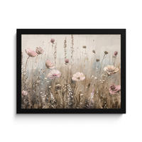 POSTER MIT RAHMEN Blumen - Rosa - Modern - Beige 40x30 cm - Beige, Papier (40/30cm) - MuchoWow