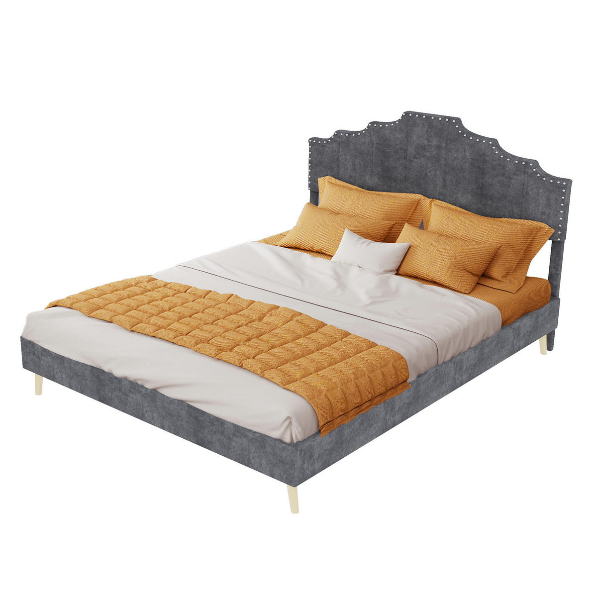 POLSTERBETT 140/200 cm DE-32982 mit geometrischem Kopfteil Grau - Grau, Metall (140/200cm) - ComfortXL