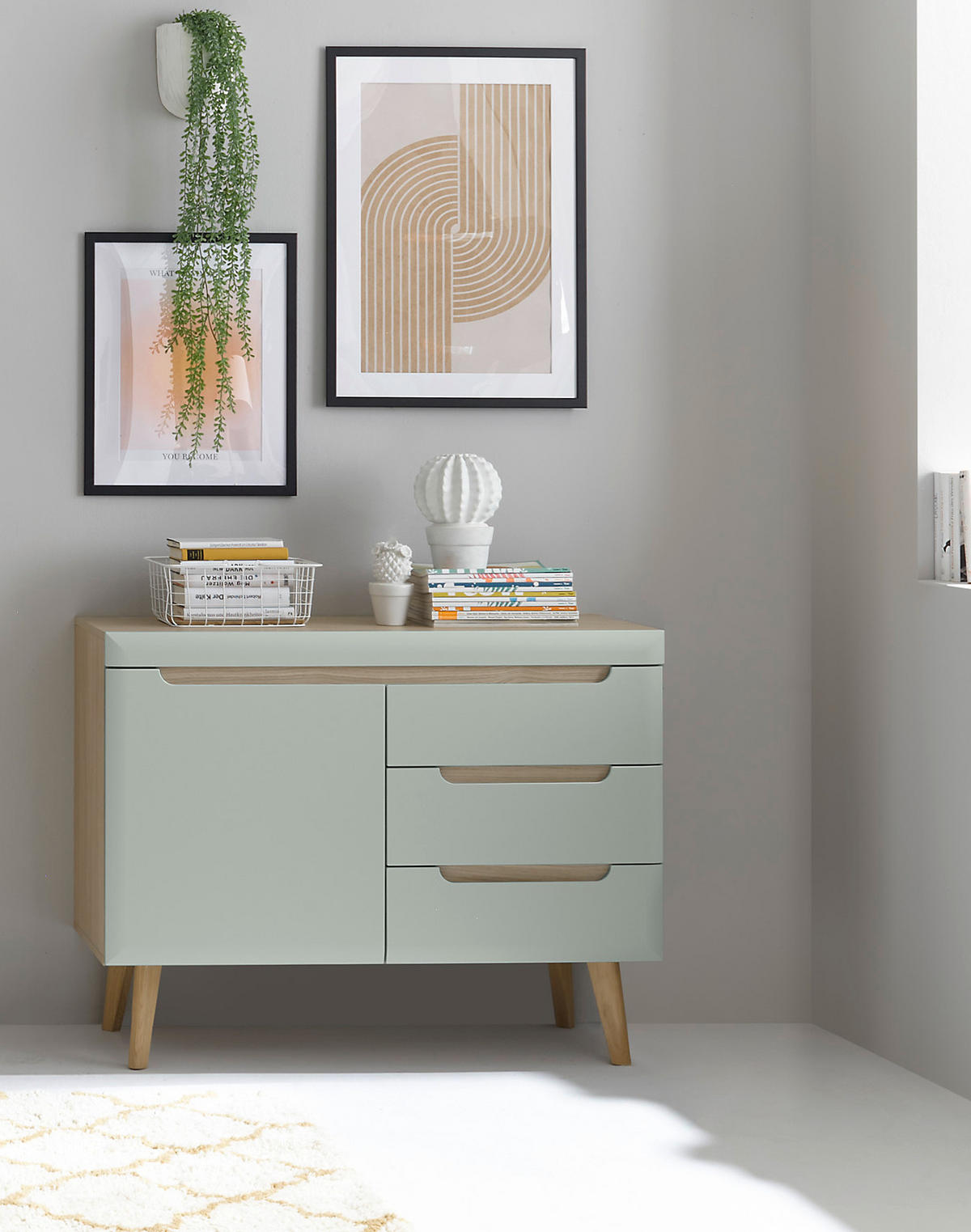 SIDEBOARD Pistazie grün, Eiche, skandinavisch 107 cm, Kommode mit Soft-Close - Eichefarben/Pastellgrün, Holz/Holzwerkstoff (107/83/40cm) - Furn.Design